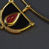 Vintage Enamel Red Stone Halfmoon Earrings & Necklace