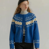 Emerlyn Blue Fair Isle Cardigan Sweater