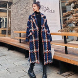 Mable Vintage Blue Plaid Long Coat