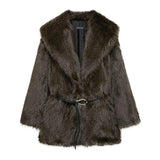 Loja Brown Faux Fur Midi Coat