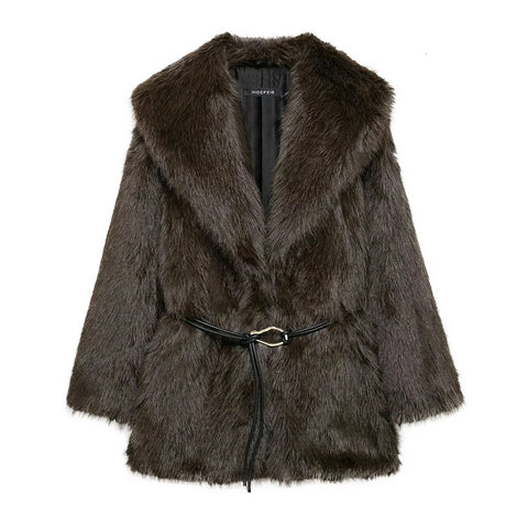 Loja Brown Faux Fur Midi Coat