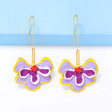 Violet Flower Enamel Drop Earrings