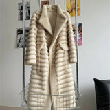 Monica Embossing Stripe Faux-Mink Fur Coat