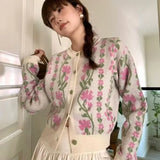 Mia Sweet Boho Floral Intarsia Cardigan