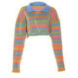 Eliza Neon Stripe Cropped Cardigan Sweater