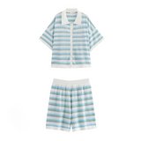 Casey Stripe Knit Shirt & Shorts Set