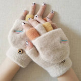 Flip Cover Fingerless Plush Mittens Gloves