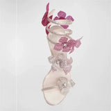 Amelia Crystal Flower Spiral Strap Sandals