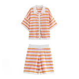 Casey Stripe Knit Shirt & Shorts Set