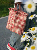 Caya Ruffle Trim Casual Gingham Tote