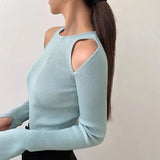 Dana Cut Out Shoulder Ribbed Crop Tops