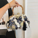 Ilta Kimono Prints Bamboo Handle Clutch Bag