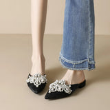 Catrina Pearl Embellished Satin Mules