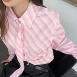 Eugina Pink Striped Necktie Dress Shirt