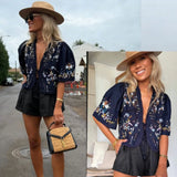 Sabine Embroidered Tie-Front Top