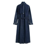Sable High Stand-Collar Denim Trench Coat