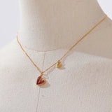 Enamel Natural Shell Linked Hearts Pendant Necklace