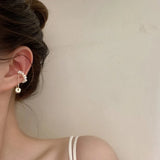 Single Pearl Link Ear Clip Earrings