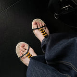 Mariel Straw Woven Bead Gladiator Sandals