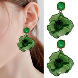 Clear Resin Rose Drop Earrings - 7 Colors