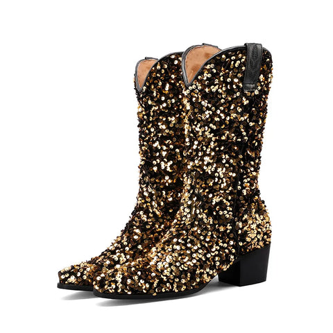 Kenna Sequin Cowboy Boots – watereverysunday - Main Image