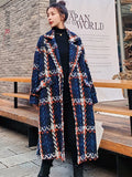 Mable Vintage Blue Plaid Long Coat