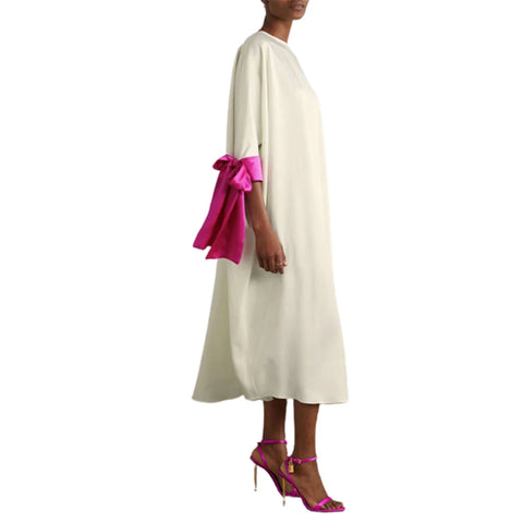 Yelena Elegant Pink Bow Midi Dress