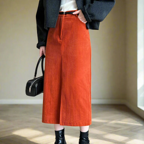 Jaden Corduroy Pencil Midi Skirts