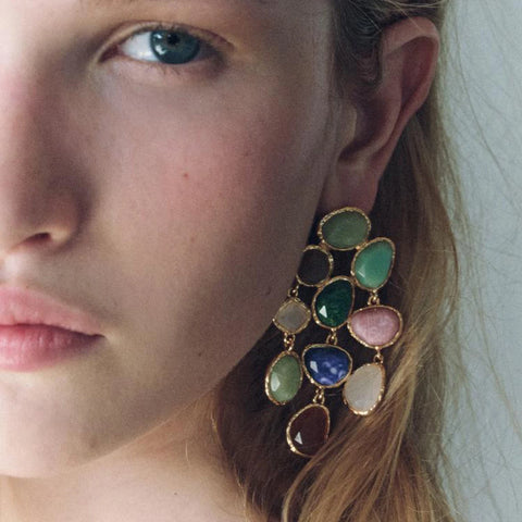 Cassi Colorful Gemstone Tassel Drop Earrings