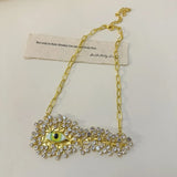 Large Rhinestone Metal Eyes Necklace - gold
