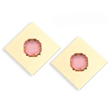 Izara CZ Color Gemstone Square Metal Drop Earrings