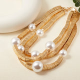 Carmo Multi Thread Pearl Golden Bib Necklace