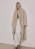 Monica Embossing Stripe Faux-Mink Fur Coat