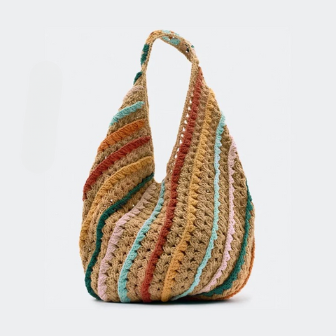 Malva Rainbow Striped Crochet Knit Bag