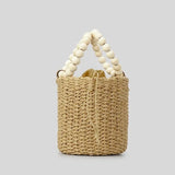 Aerin Beads Handle Straw Mini Bucket Bag