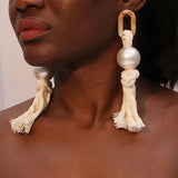 Amana Pearl and Rope Statement Tassel Earrings