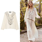 Thelma Semi-Transparent Ruffle Boho Blouse