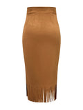 Delphine Faux Suede Fringe Midi Skirt