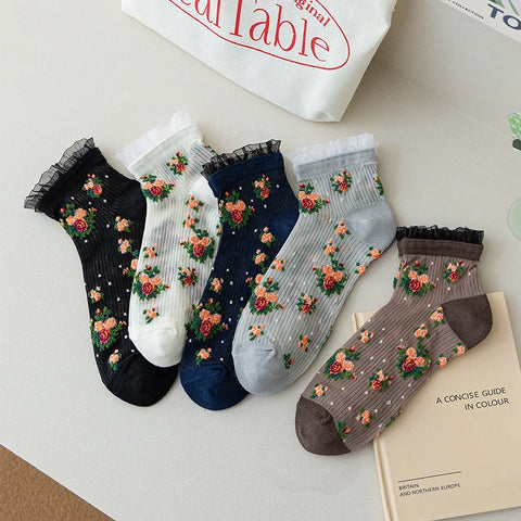 Sweet Floral Lace Ruffle Socks