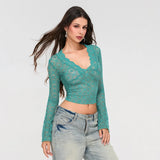 Sachi Sexy V-Neck Lace Crop Top