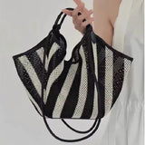 Josia Black & White Stripe Straw Tote Bag