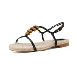 Mariel Straw Woven Bead Gladiator Sandals
