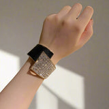 Regina Rhinestone Leather Geometric Cuff Bracelet