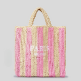 Paris Candy Color Stripes Straw Knit Shopper Totes