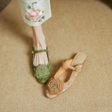 Gracia Flower Applique Suede Mule Slipper