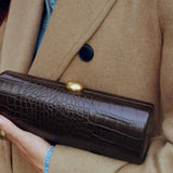 Long Brown Croco Box Clutch