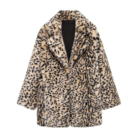 Agnete Faux Fur Leopard Midi Coat