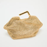 Golden Straw Metal Bar Handle Clutch Bag
