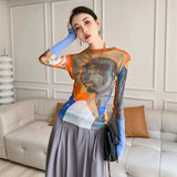 Naomi Aesthetic Print Mesh Tissue Top