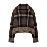 Charlotte Vintage Brown Plaid Knit Jacket